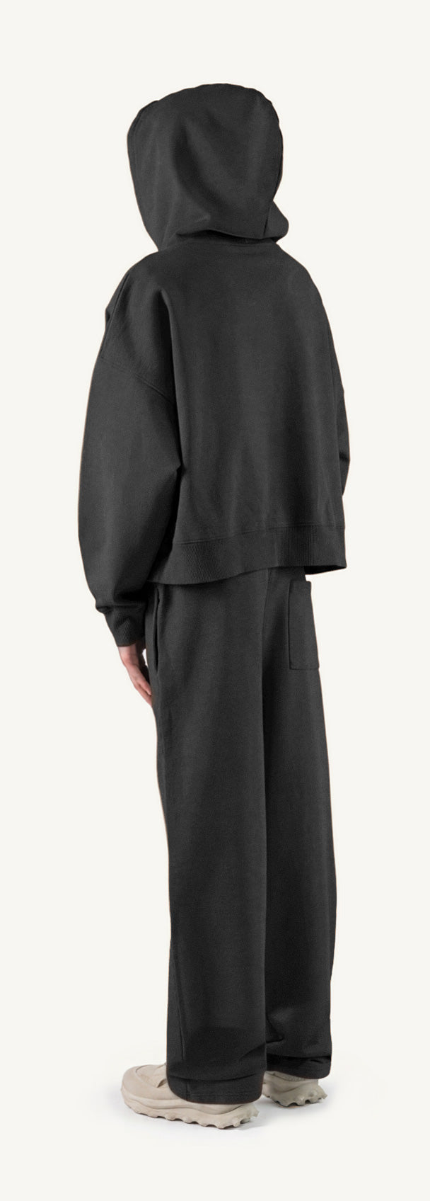 Model back in hoodie set